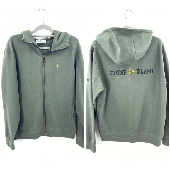 Stone Island Zip Up Hoodie Jacket Womens Size XXL Green Embroidered Logo - Picture 1 of 13
